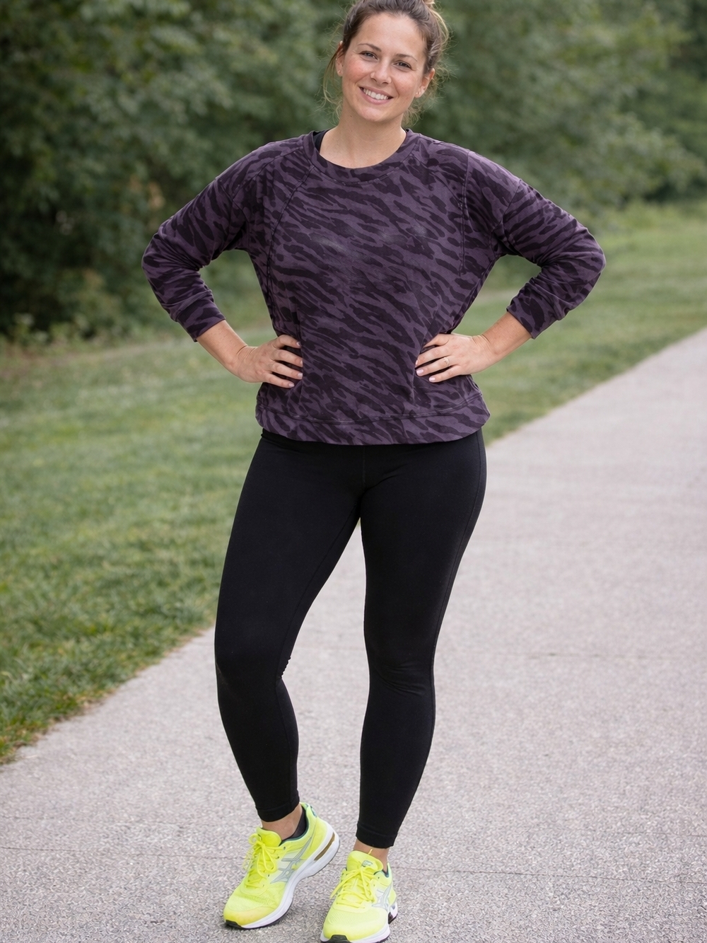 Sweaty Betty Black and Charcoal Camo Crew